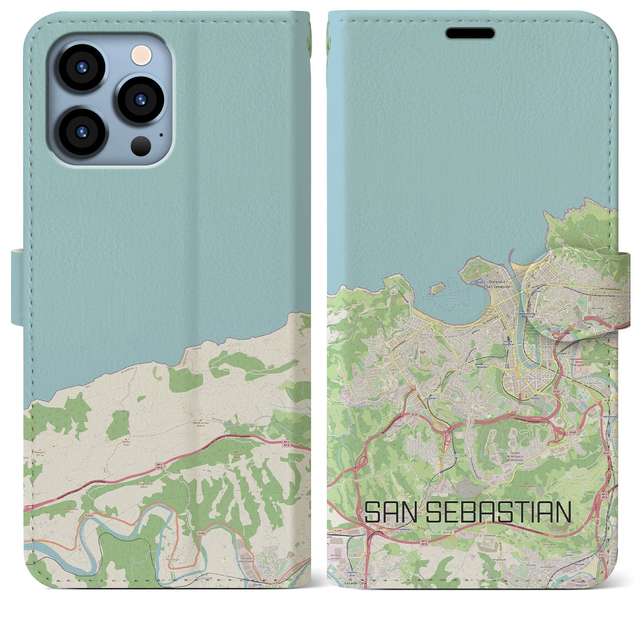 【サン・セバスティアン】地図柄iPhoneケース（手帳両面タイプ・ナチュラル）iPhone 13 Pro Max 用
