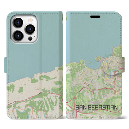 【サン・セバスティアン（スペイン）】地図柄iPhoneケース（手帳タイプ）ナチュラル・iPhone 13 Pro 用