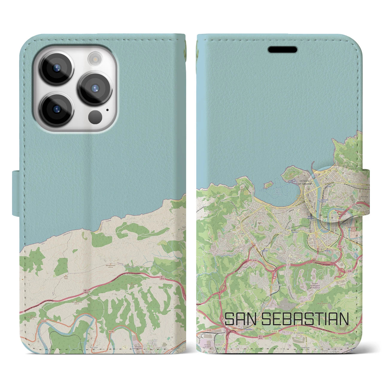 【サン・セバスティアン】地図柄iPhoneケース（手帳両面タイプ・ナチュラル）iPhone 14 Pro 用