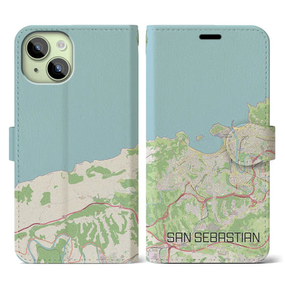 【サン・セバスティアン（スペイン）】地図柄iPhoneケース（手帳タイプ）ナチュラル・iPhone 15 用