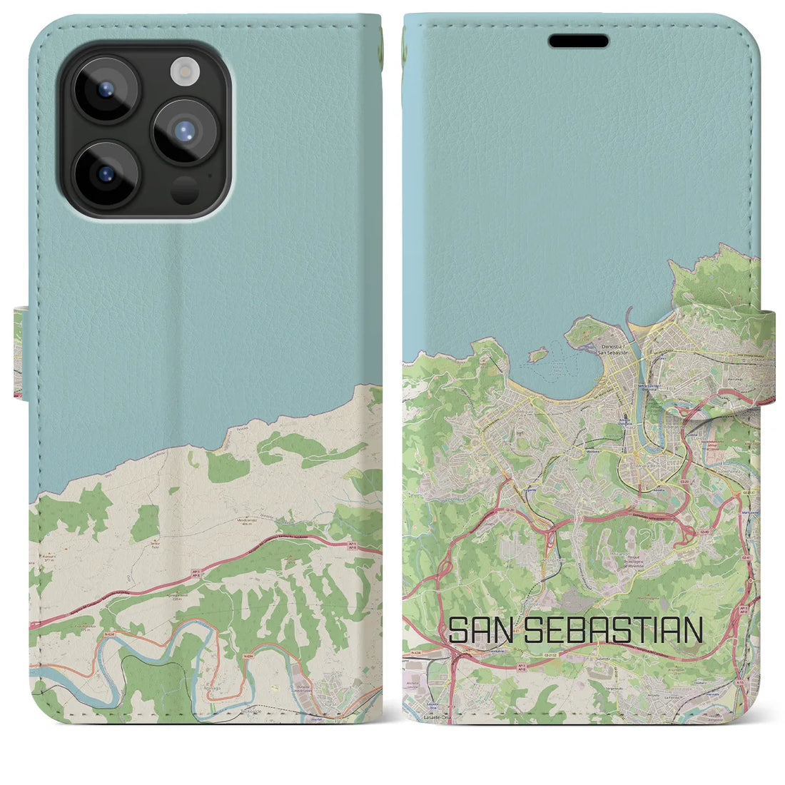 【サン・セバスティアン】地図柄iPhoneケース（手帳両面タイプ・ナチュラル）iPhone 15 Pro Max 用