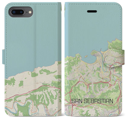 【サン・セバスティアン（スペイン）】地図柄iPhoneケース（手帳タイプ）ナチュラル・iPhone 8Plus /7Plus / 6sPlus / 6Plus 用