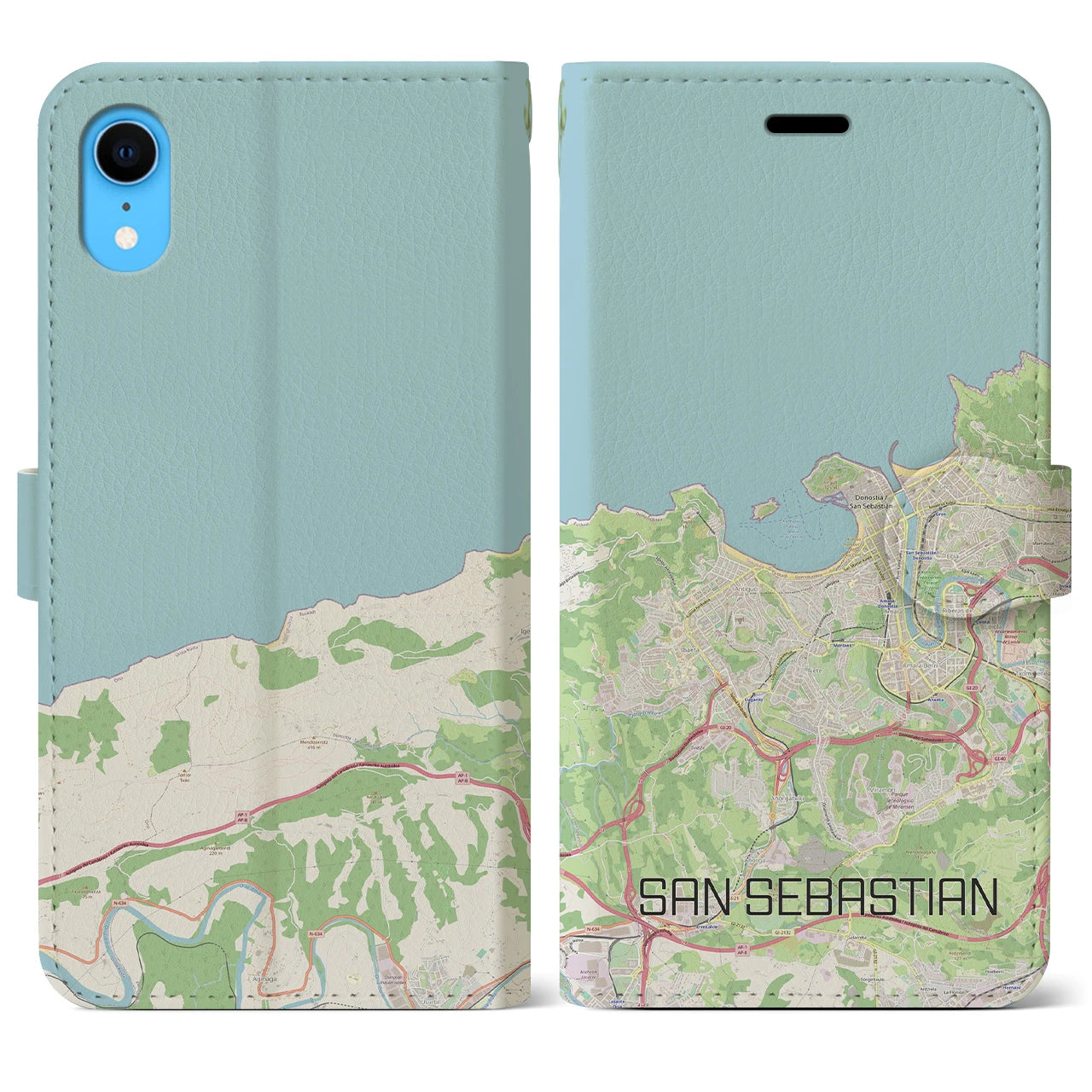【サン・セバスティアン】地図柄iPhoneケース（手帳両面タイプ・ナチュラル）iPhone XR 用