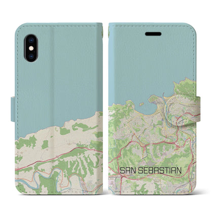 【サン・セバスティアン（スペイン）】地図柄iPhoneケース（手帳タイプ）ナチュラル・iPhone XS / X 用