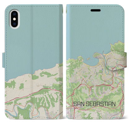 【サン・セバスティアン（スペイン）】地図柄iPhoneケース（手帳タイプ）ナチュラル・iPhone XS Max 用