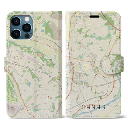 【猿投（愛知県）】地図柄iPhoneケース（手帳タイプ）ナチュラル・iPhone 12 / 12 Pro 用