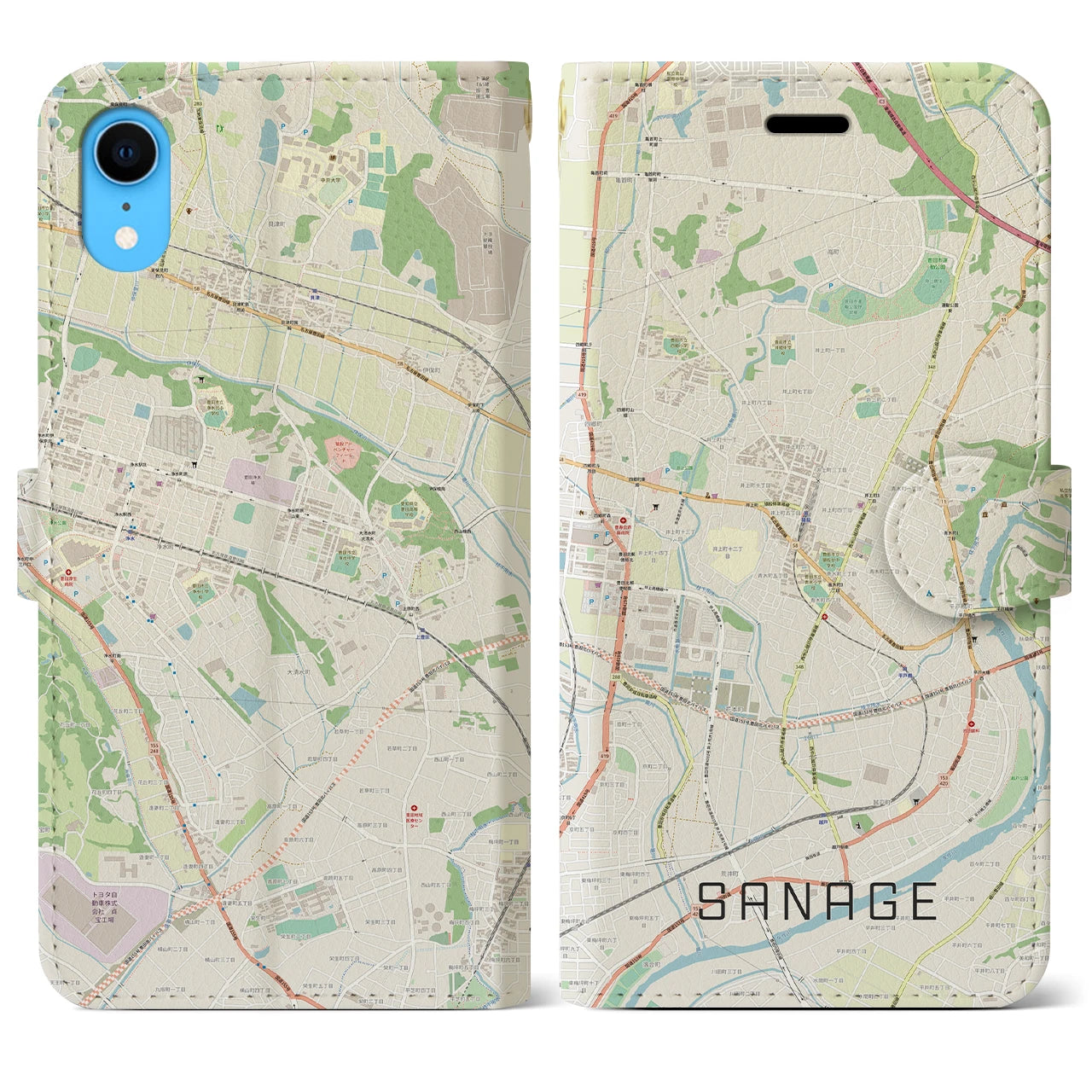 【猿投】地図柄iPhoneケース（手帳両面タイプ・ナチュラル）iPhone XR 用