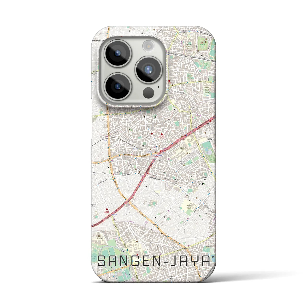 【三軒茶屋】地図柄iPhoneケース（バックカバータイプ・ナチュラル）iPhone 15 Pro 用