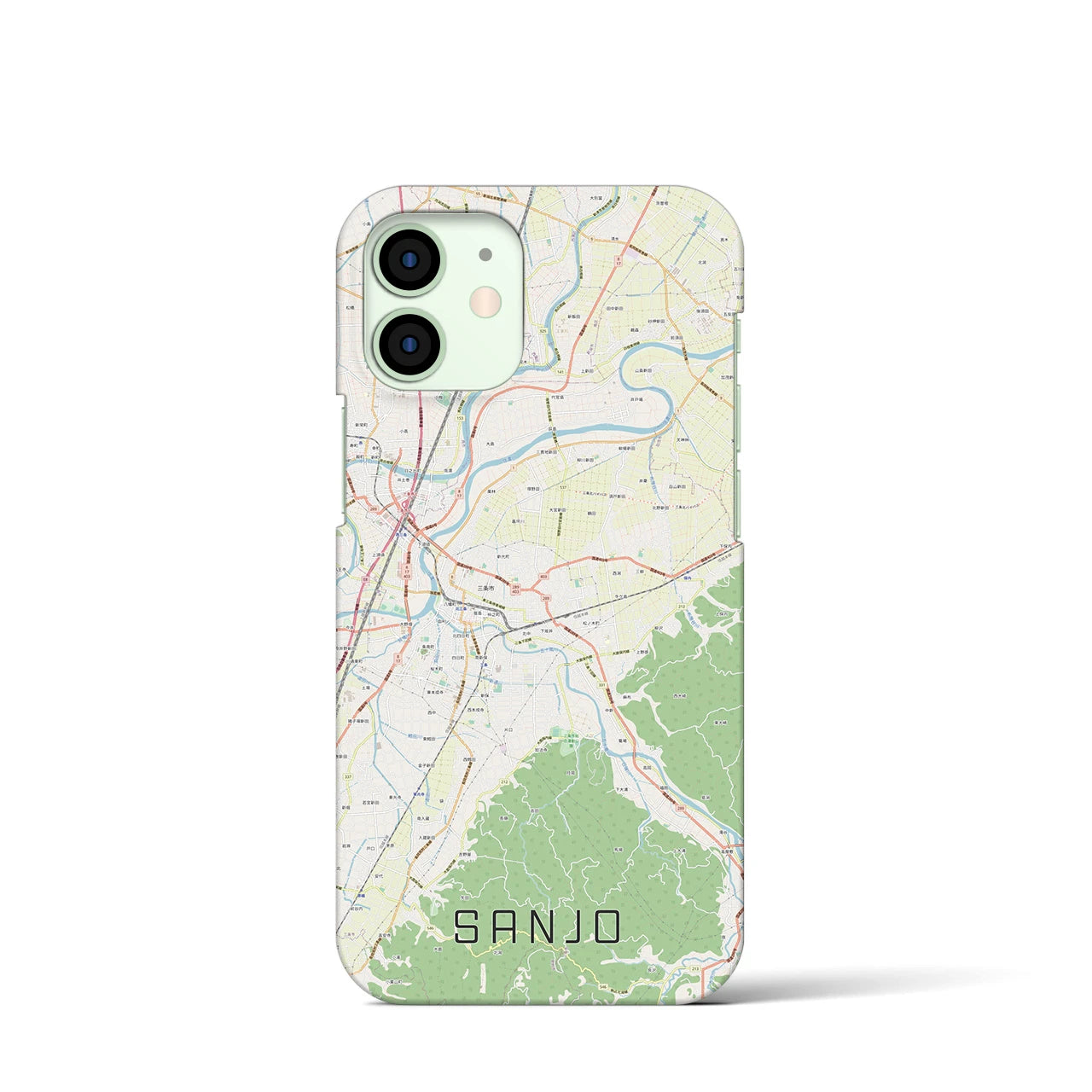 【三条（新潟県）】地図柄iPhoneケース（バックカバータイプ・ナチュラル）iPhone 12 mini 用