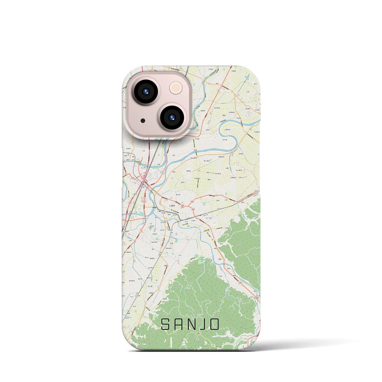 【三条（新潟県）】地図柄iPhoneケース（バックカバータイプ・ナチュラル）iPhone 13 mini 用