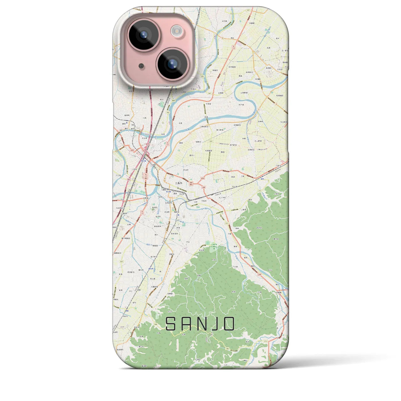 【三条（新潟県）】地図柄iPhoneケース（バックカバータイプ・ナチュラル）iPhone 15 Plus 用