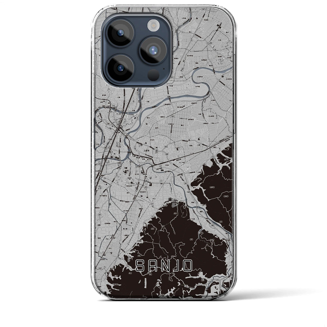 【三条（新潟県）】地図柄iPhoneケース（クリアタイプ・モノトーン）iPhone 15 Pro Max 用