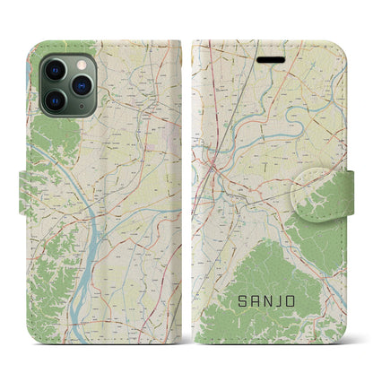 【三条（新潟県）】地図柄iPhoneケース（手帳タイプ）ナチュラル・iPhone 11 Pro 用