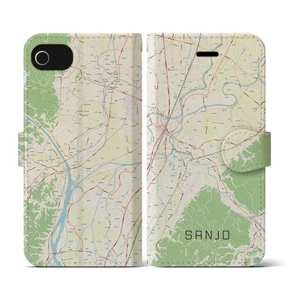 【三条（新潟県）】地図柄iPhoneケース（手帳タイプ）ナチュラル・iPhone SE（第3 / 第2世代） / 8 / 7 / 6s / 6 用
