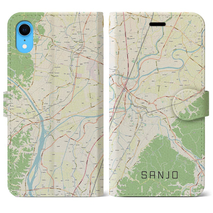【三条（新潟県）】地図柄iPhoneケース（手帳タイプ）ナチュラル・iPhone XR 用