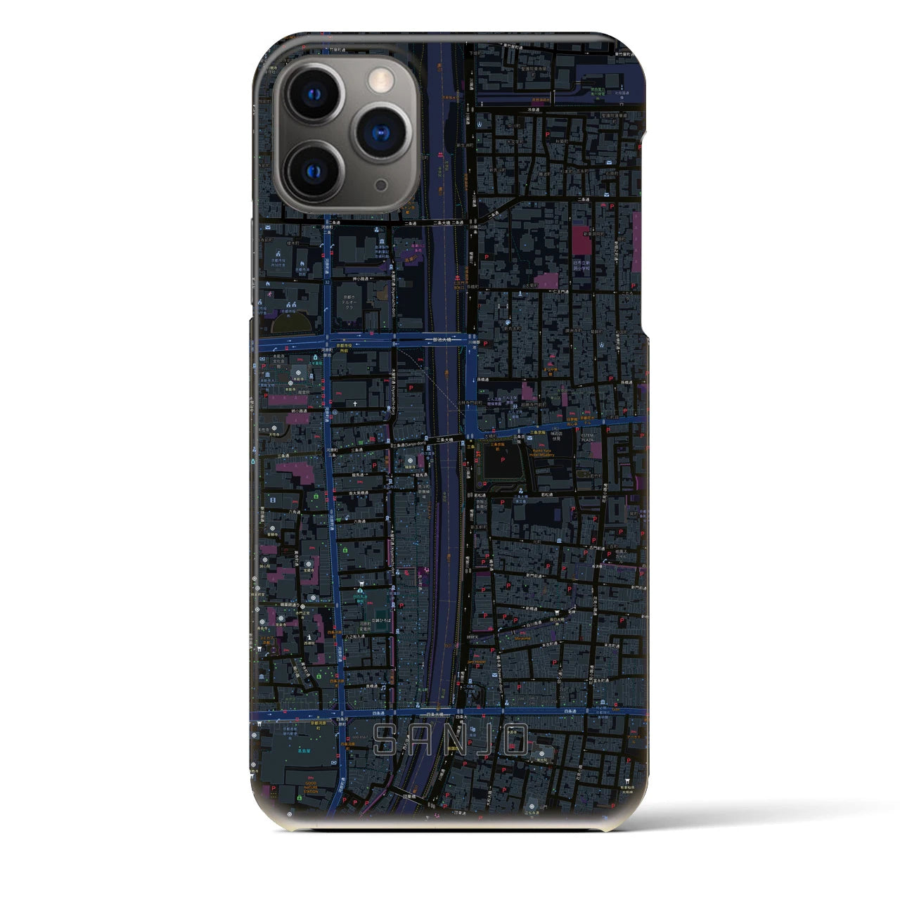 【三条】地図柄iPhoneケース（バックカバータイプ・ブラック）iPhone 11 Pro Max 用