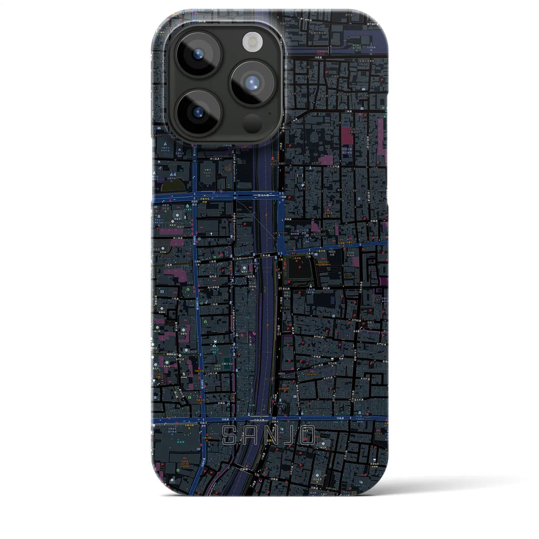 【三条】地図柄iPhoneケース（バックカバータイプ・ブラック）iPhone 15 Pro Max 用
