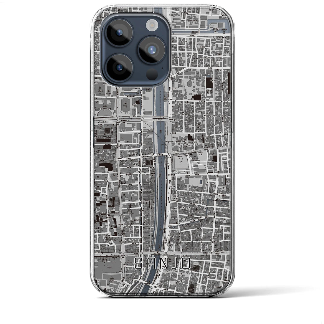 【三条】地図柄iPhoneケース（クリアタイプ・モノトーン）iPhone 15 Pro Max 用