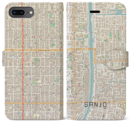 【三条（京都府）】地図柄iPhoneケース（手帳タイプ）ナチュラル・iPhone 8Plus /7Plus / 6sPlus / 6Plus 用