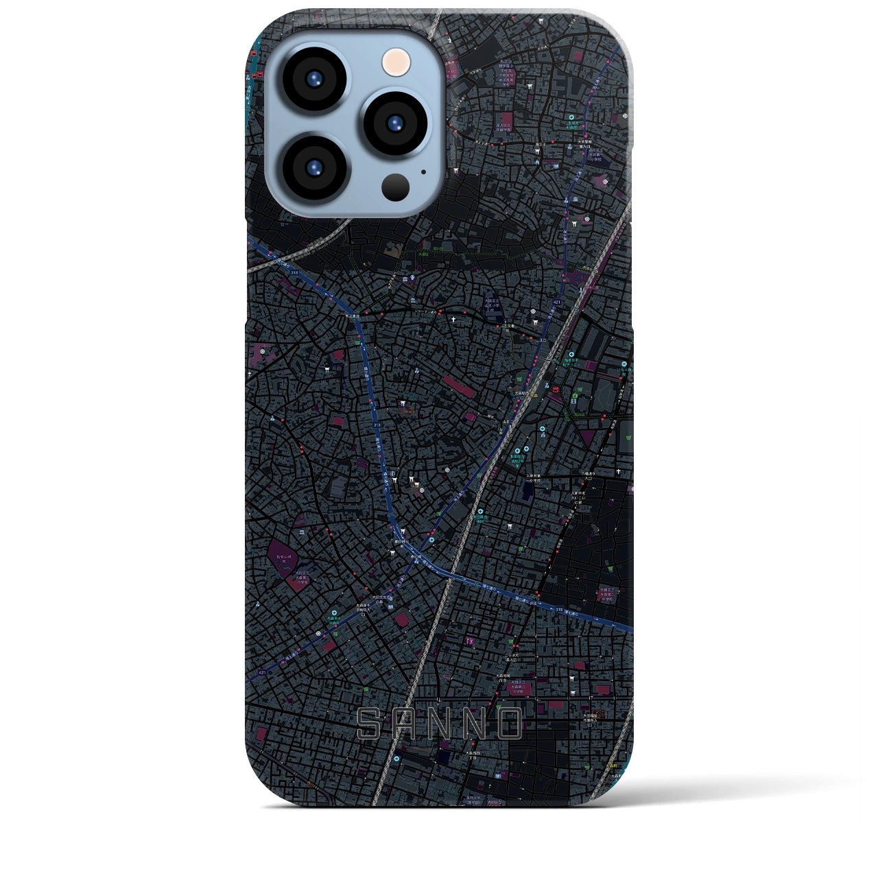 【山王】地図柄iPhoneケース（バックカバータイプ・ブラック）iPhone 13 Pro Max 用