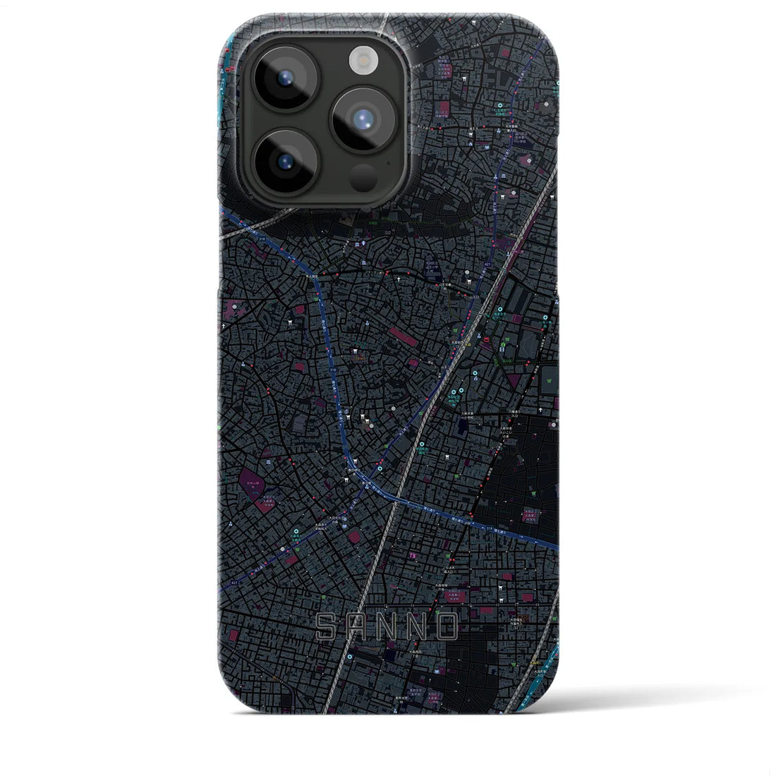 【山王】地図柄iPhoneケース（バックカバータイプ・ブラック）iPhone 15 Pro Max 用