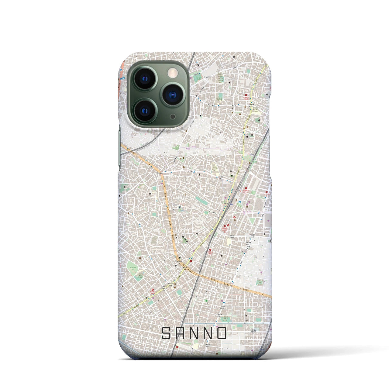 【山王】地図柄iPhoneケース（バックカバータイプ・ナチュラル）iPhone 11 Pro 用