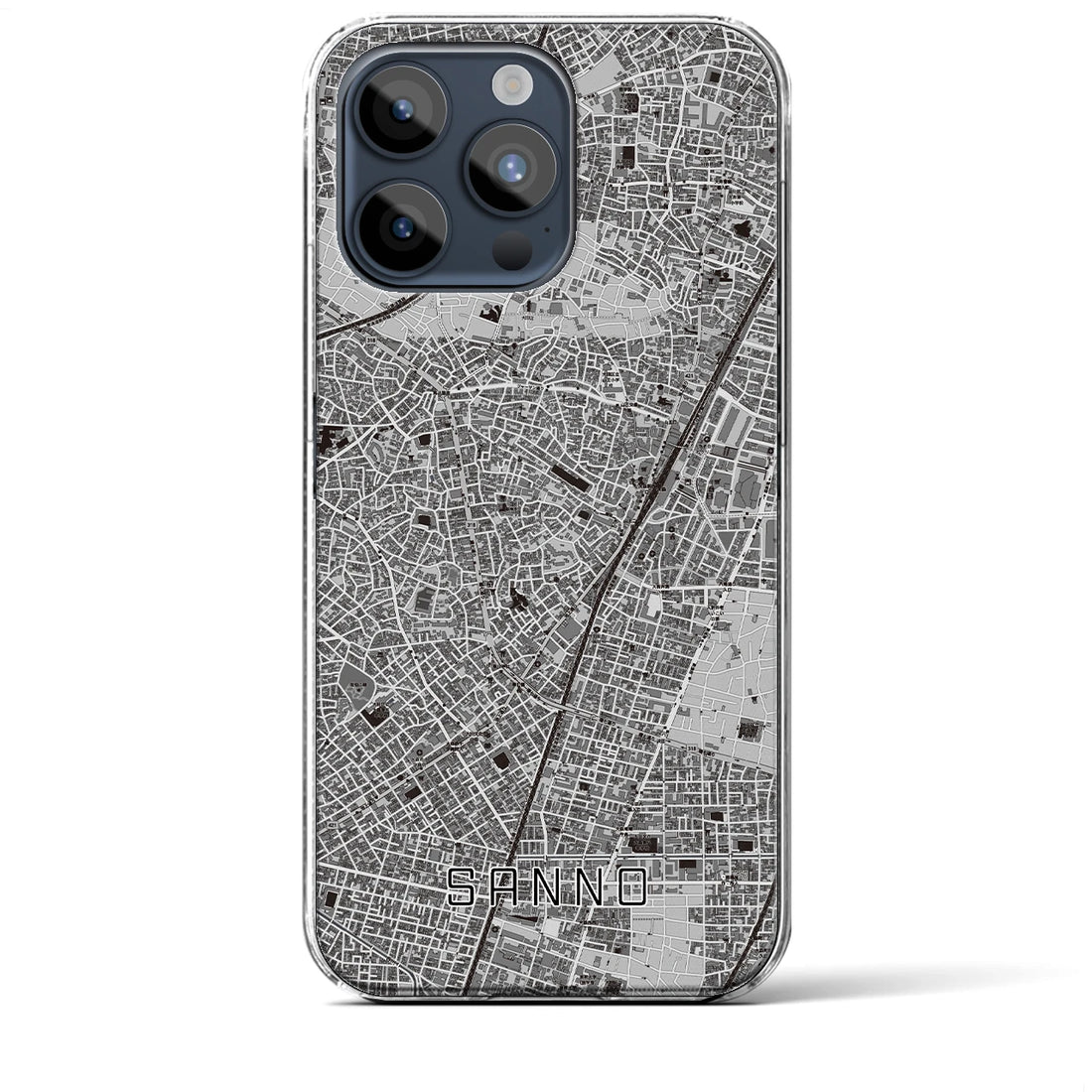 【山王】地図柄iPhoneケース（クリアタイプ・モノトーン）iPhone 15 Pro Max 用