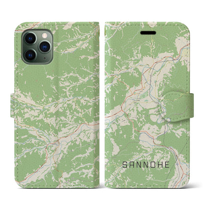 【三戸（青森県）】地図柄iPhoneケース（手帳タイプ）ナチュラル・iPhone 11 Pro 用