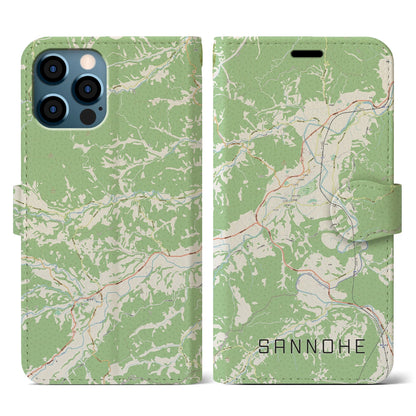 【三戸（青森県）】地図柄iPhoneケース（手帳タイプ）ナチュラル・iPhone 12 / 12 Pro 用