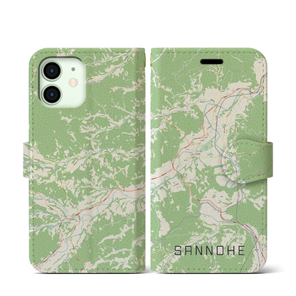 【三戸（青森県）】地図柄iPhoneケース（手帳タイプ）ナチュラル・iPhone 12 mini 用