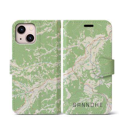 【三戸（青森県）】地図柄iPhoneケース（手帳タイプ）ナチュラル・iPhone 13 mini 用