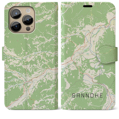 【三戸（青森県）】地図柄iPhoneケース（手帳タイプ）ナチュラル・iPhone 14 Pro Max 用