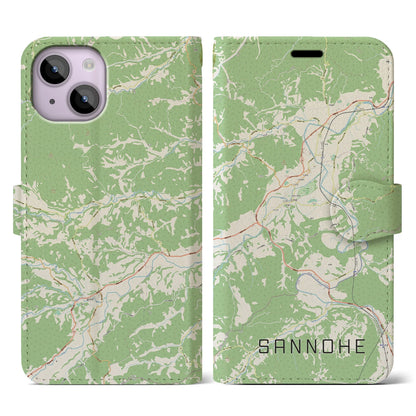 【三戸（青森県）】地図柄iPhoneケース（手帳タイプ）ナチュラル・iPhone 14 用