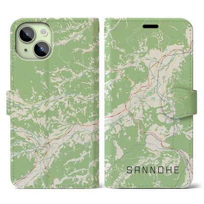 【三戸（青森県）】地図柄iPhoneケース（手帳タイプ）ナチュラル・iPhone 15 用