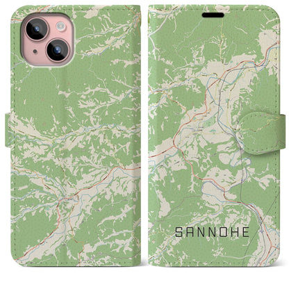 【三戸（青森県）】地図柄iPhoneケース（手帳タイプ）ナチュラル・iPhone 15 Plus 用