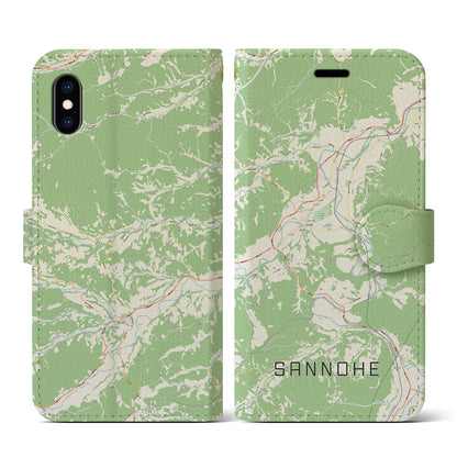 【三戸（青森県）】地図柄iPhoneケース（手帳タイプ）ナチュラル・iPhone XS / X 用