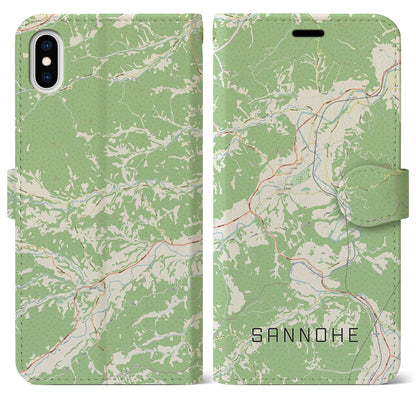 【三戸（青森県）】地図柄iPhoneケース（手帳タイプ）ナチュラル・iPhone XS Max 用