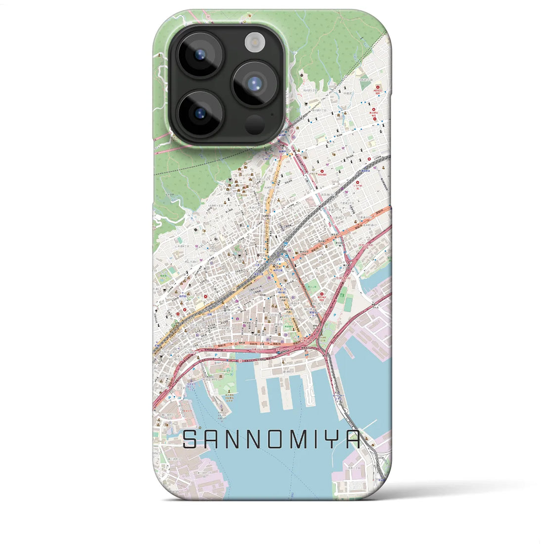 【三宮】地図柄iPhoneケース（バックカバータイプ・ナチュラル）iPhone 15 Pro Max 用