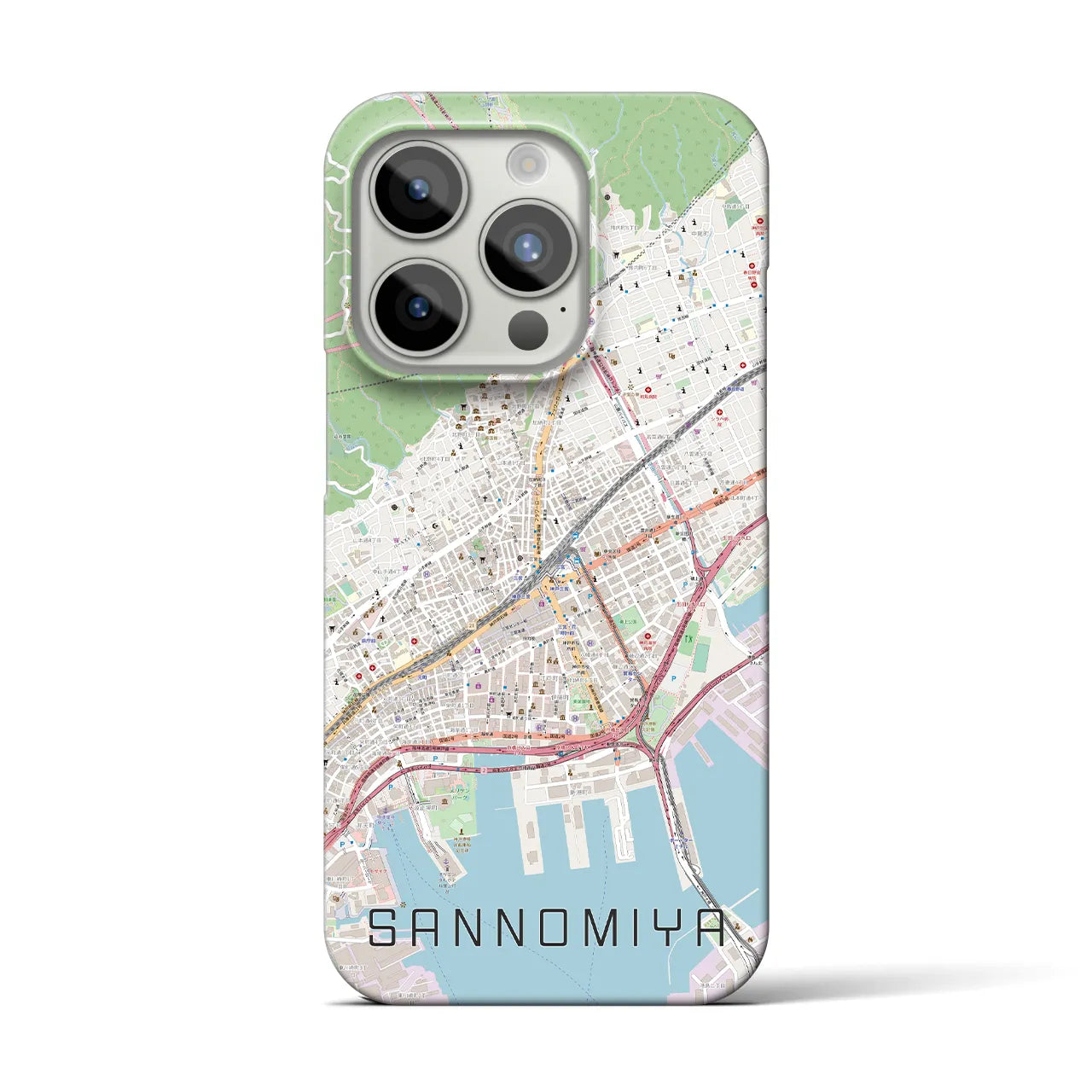 【三宮】地図柄iPhoneケース（バックカバータイプ・ナチュラル）iPhone 15 Pro 用