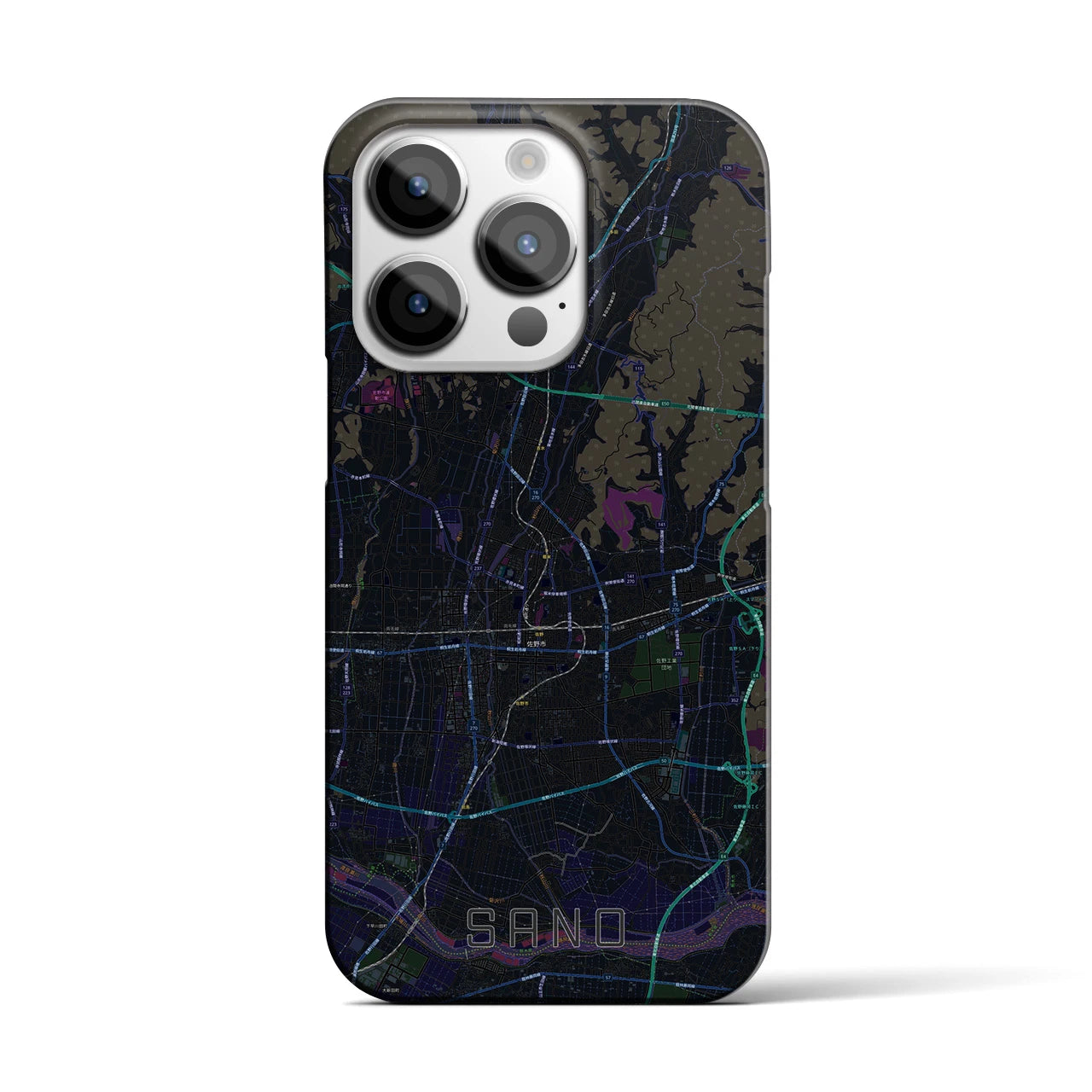 【佐野】地図柄iPhoneケース（バックカバータイプ・ブラック）iPhone 14 Pro 用