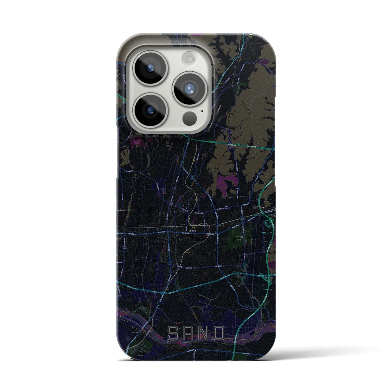 【佐野】地図柄iPhoneケース（バックカバータイプ・ブラック）iPhone 15 Pro 用