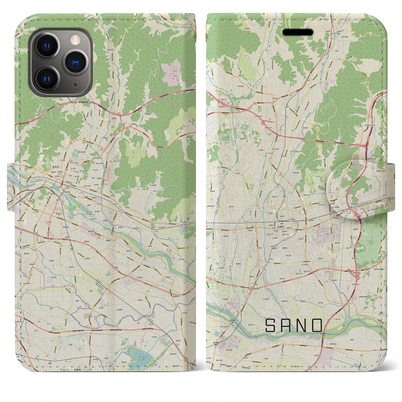 【佐野】地図柄iPhoneケース（手帳両面タイプ・ナチュラル）iPhone 11 Pro Max 用