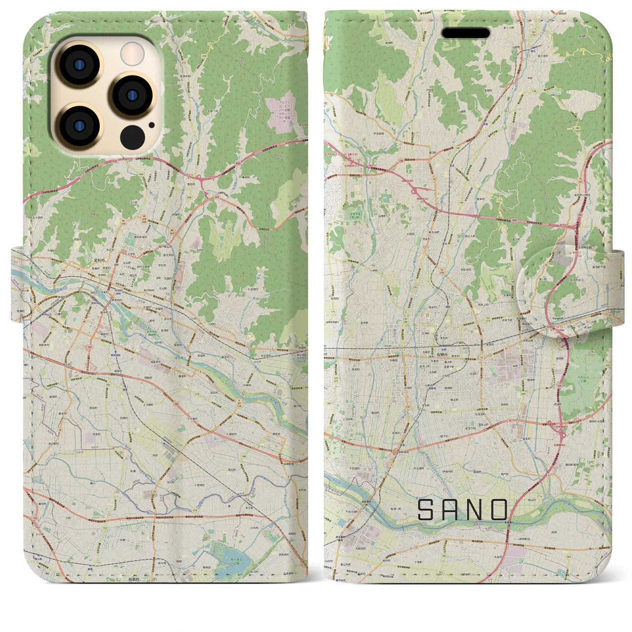 【佐野】地図柄iPhoneケース（手帳両面タイプ・ナチュラル）iPhone 12 Pro Max 用