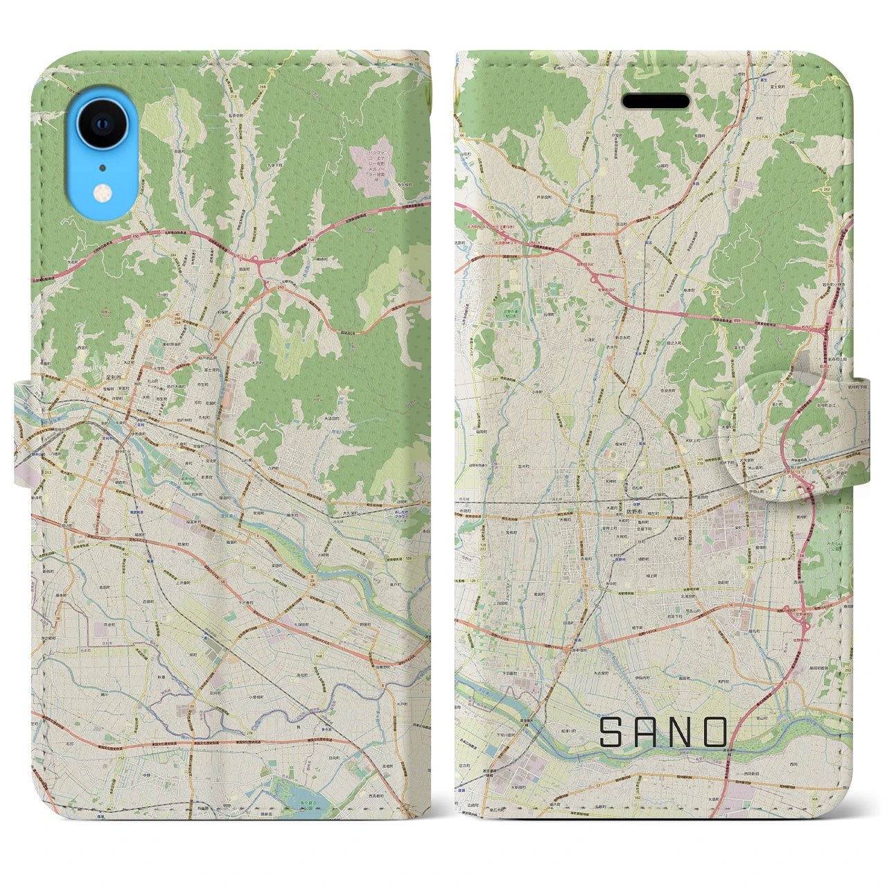 【佐野】地図柄iPhoneケース（手帳両面タイプ・ナチュラル）iPhone XR 用