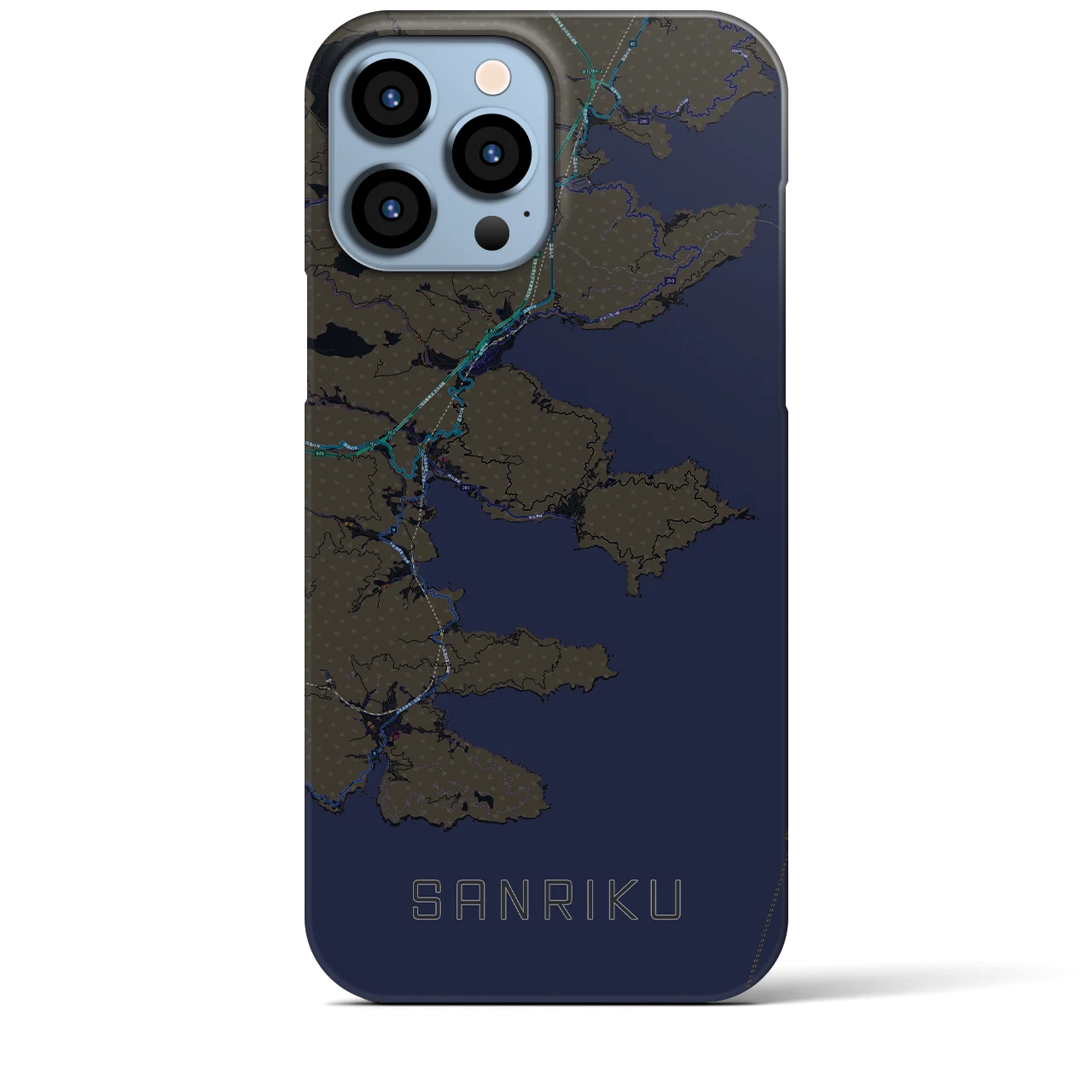 【三陸】地図柄iPhoneケース（バックカバータイプ・ブラック）iPhone 13 Pro Max 用