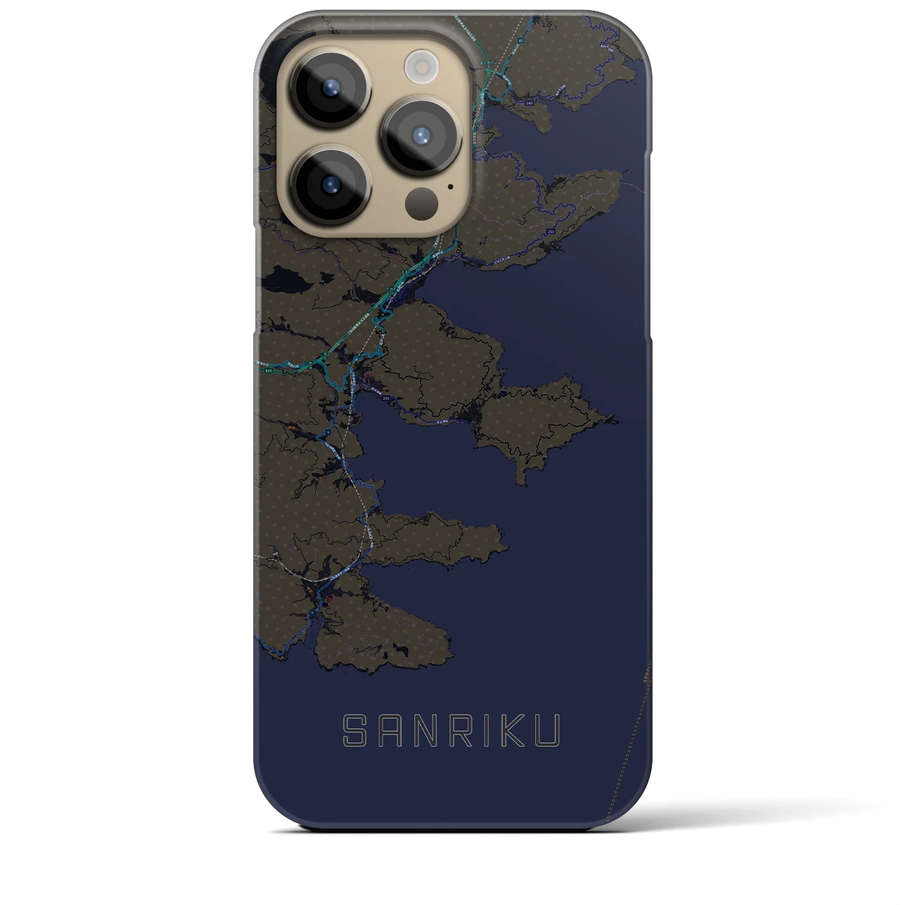 【三陸】地図柄iPhoneケース（バックカバータイプ・ブラック）iPhone 14 Pro Max 用