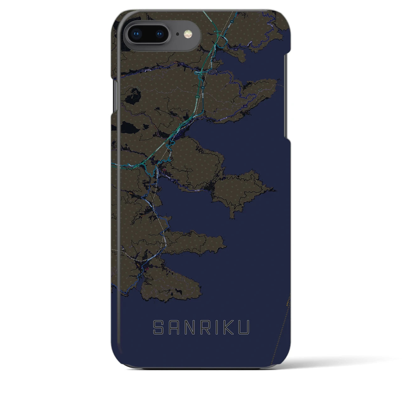 【三陸】地図柄iPhoneケース（バックカバータイプ・ブラック）iPhone 8Plus /7Plus / 6sPlus / 6Plus 用
