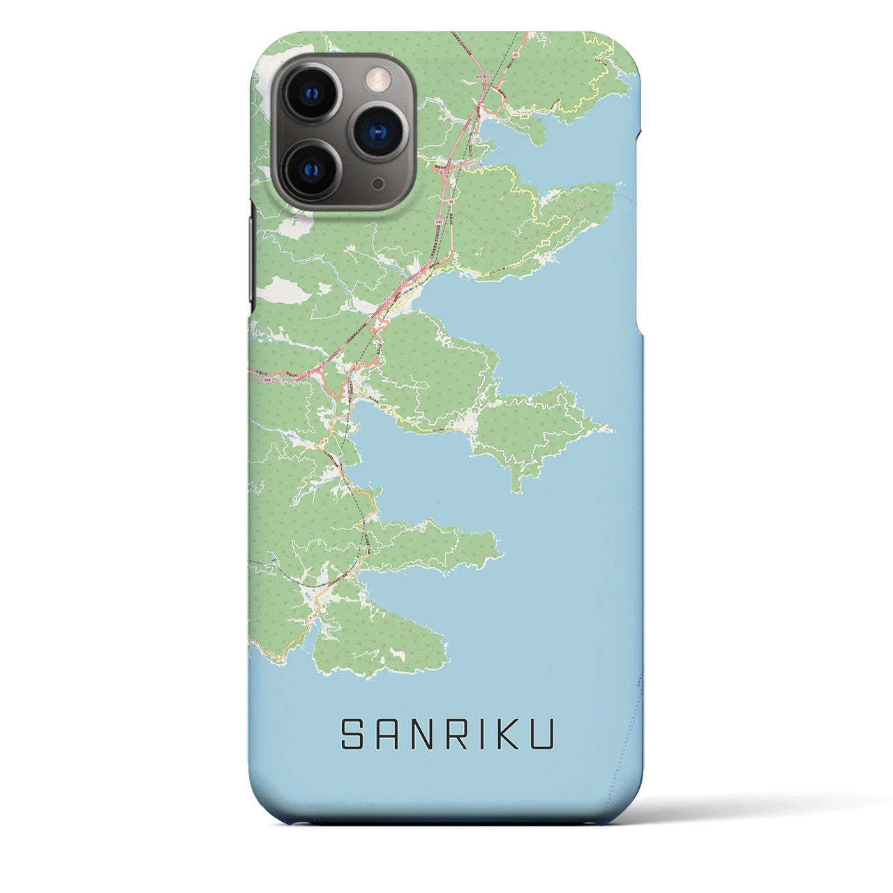 【三陸】地図柄iPhoneケース（バックカバータイプ・ナチュラル）iPhone 11 Pro Max 用