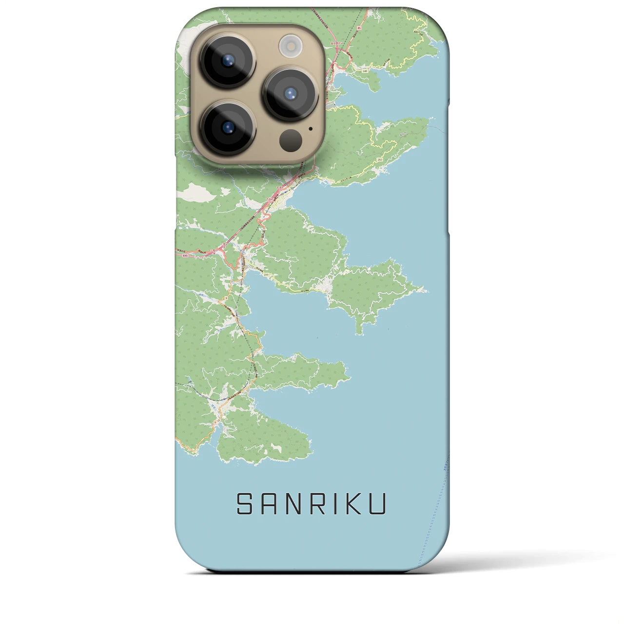 【三陸】地図柄iPhoneケース（バックカバータイプ・ナチュラル）iPhone 14 Pro Max 用