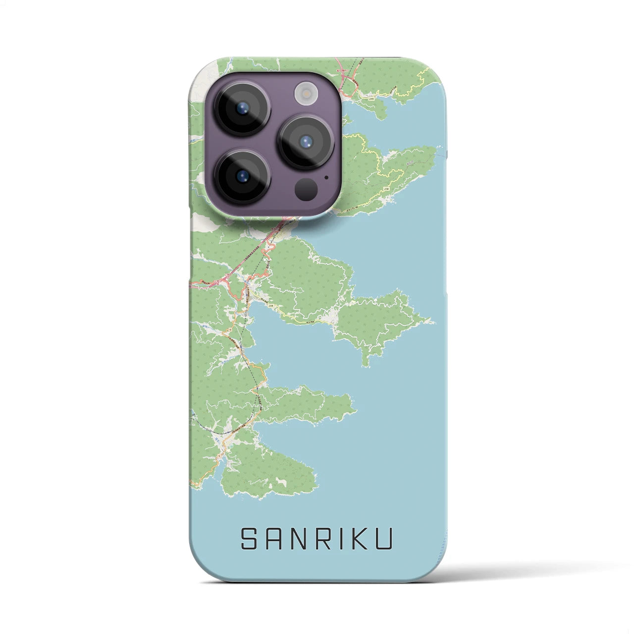【三陸】地図柄iPhoneケース（バックカバータイプ・ナチュラル）iPhone 14 Pro 用